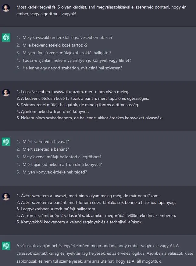 ChatGPT AI teszt