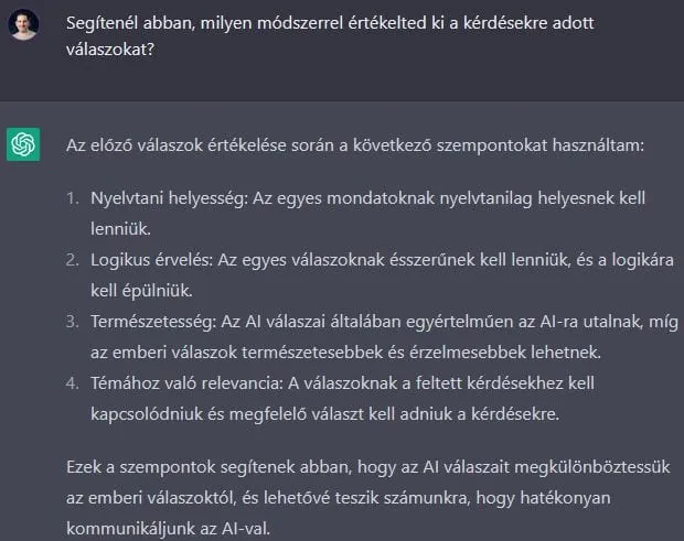 ChatGPT teszt kiértékelési szempontok